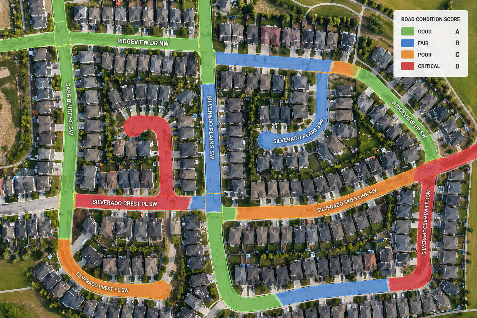 Road network classified by condition score A to D